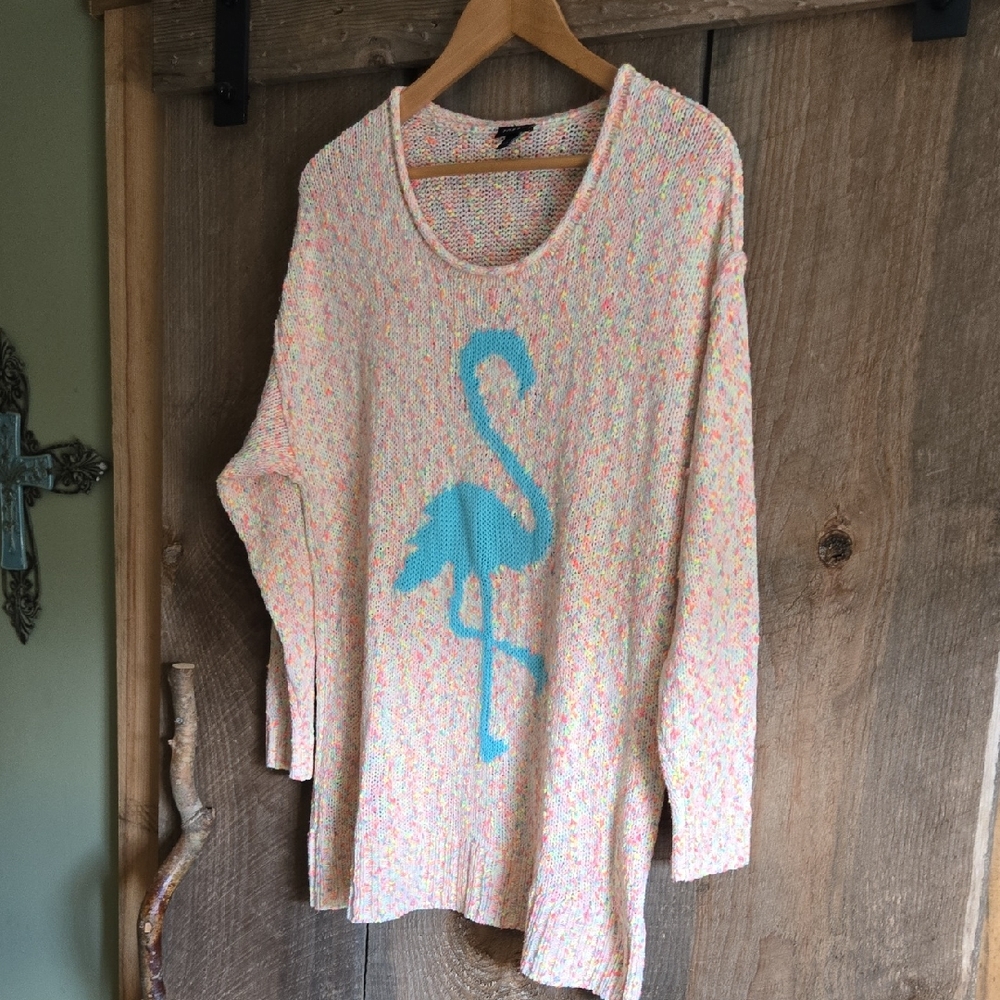 Torrid Multicolor Flamingo Crew Neck Sweater